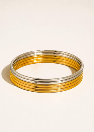 18K Gold Plated Non - Tarnish Thin Bangle Set | Set of 5 Stackable Bracelets - Verte Boutique