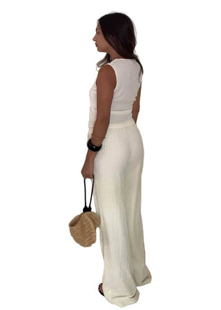 Textured Vest & High - Rise Wide Leg 2 - Piece Set - Verte Boutique