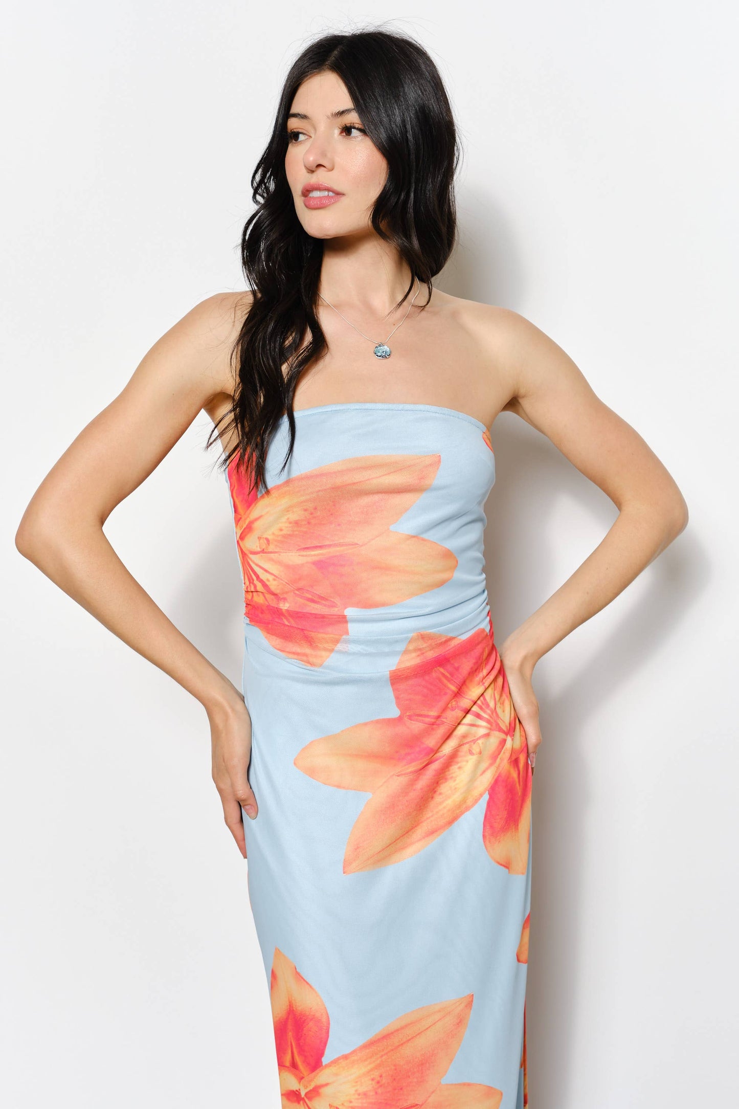 Oversized Floral Mesh Maxi Dress