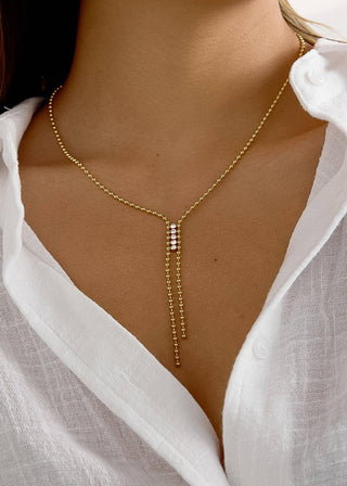 18K Gold Plated CZ Lariat Drop Necklace – Waterproof & Non - Tarnish - Verte Boutique