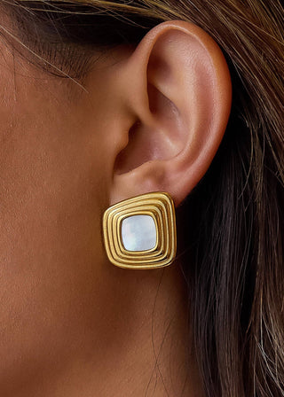 Gold Non - Tarnish Enamel Square Earrings - Verte Boutique