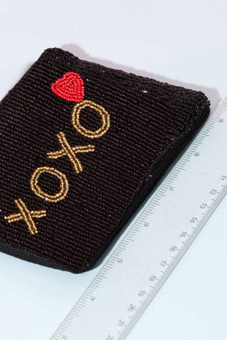 Black Xoxo Heart Beaded Coin Purse - Verte Boutique