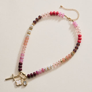 Layered Glass Bead Necklace | Trio of Charms - Verte Boutique