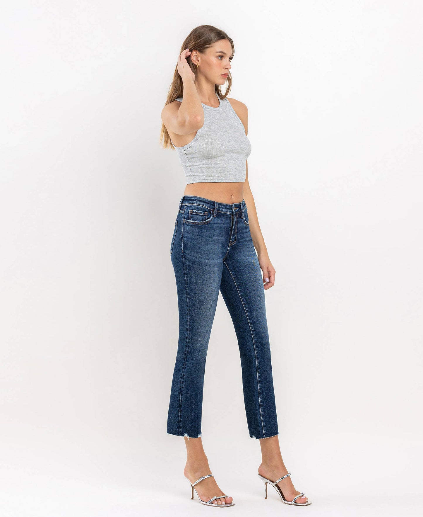 Mid Rise Crop Mini Bootcut Jeans