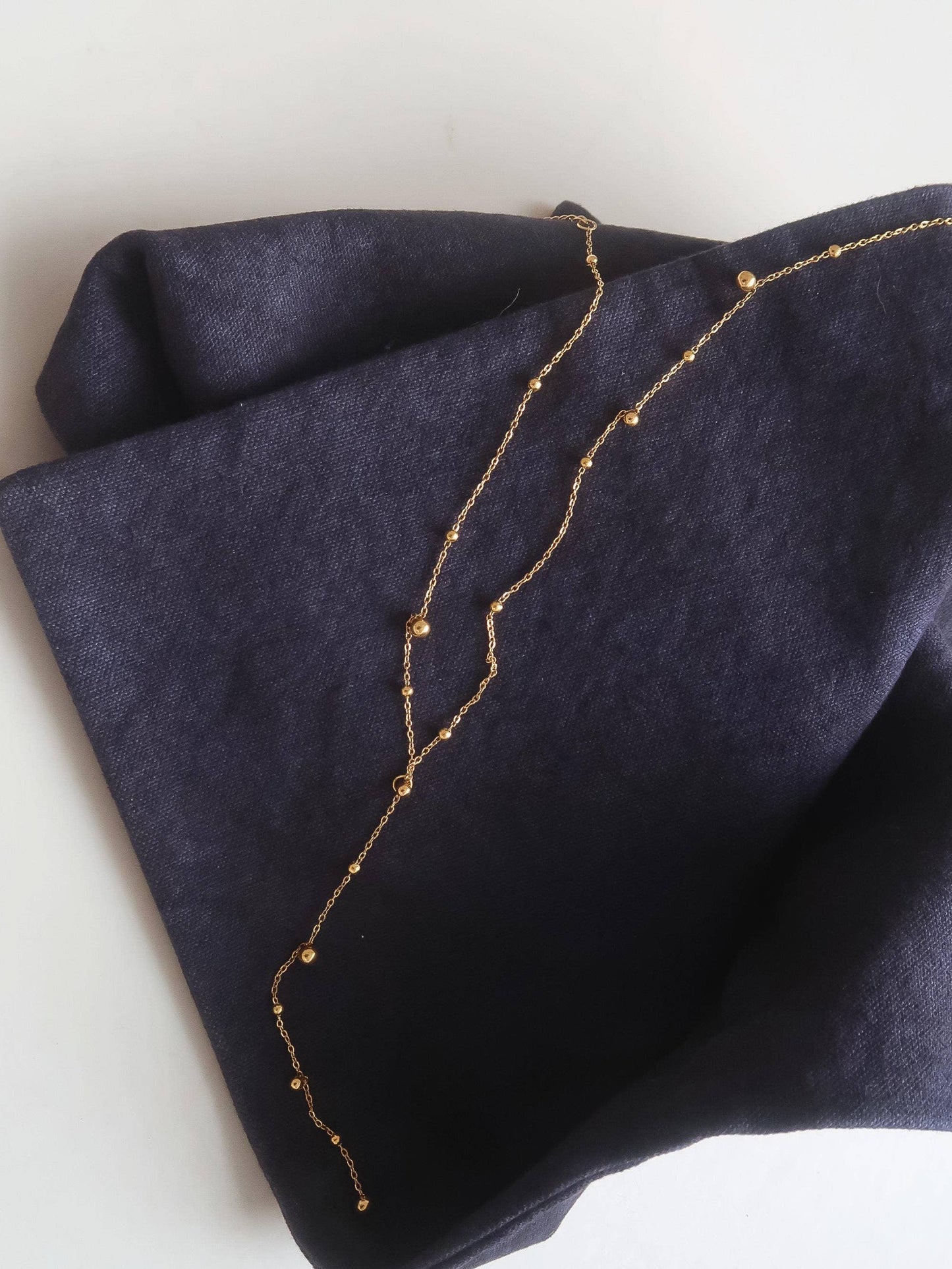 Gold Non-Tarnish Beaded Y Lariat Necklace