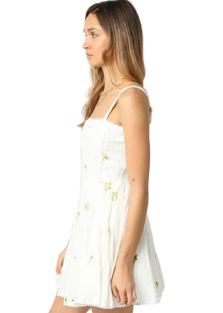 Sunny Yellow Floral Embroidered Eyelet Mini Dress - Verte Boutique