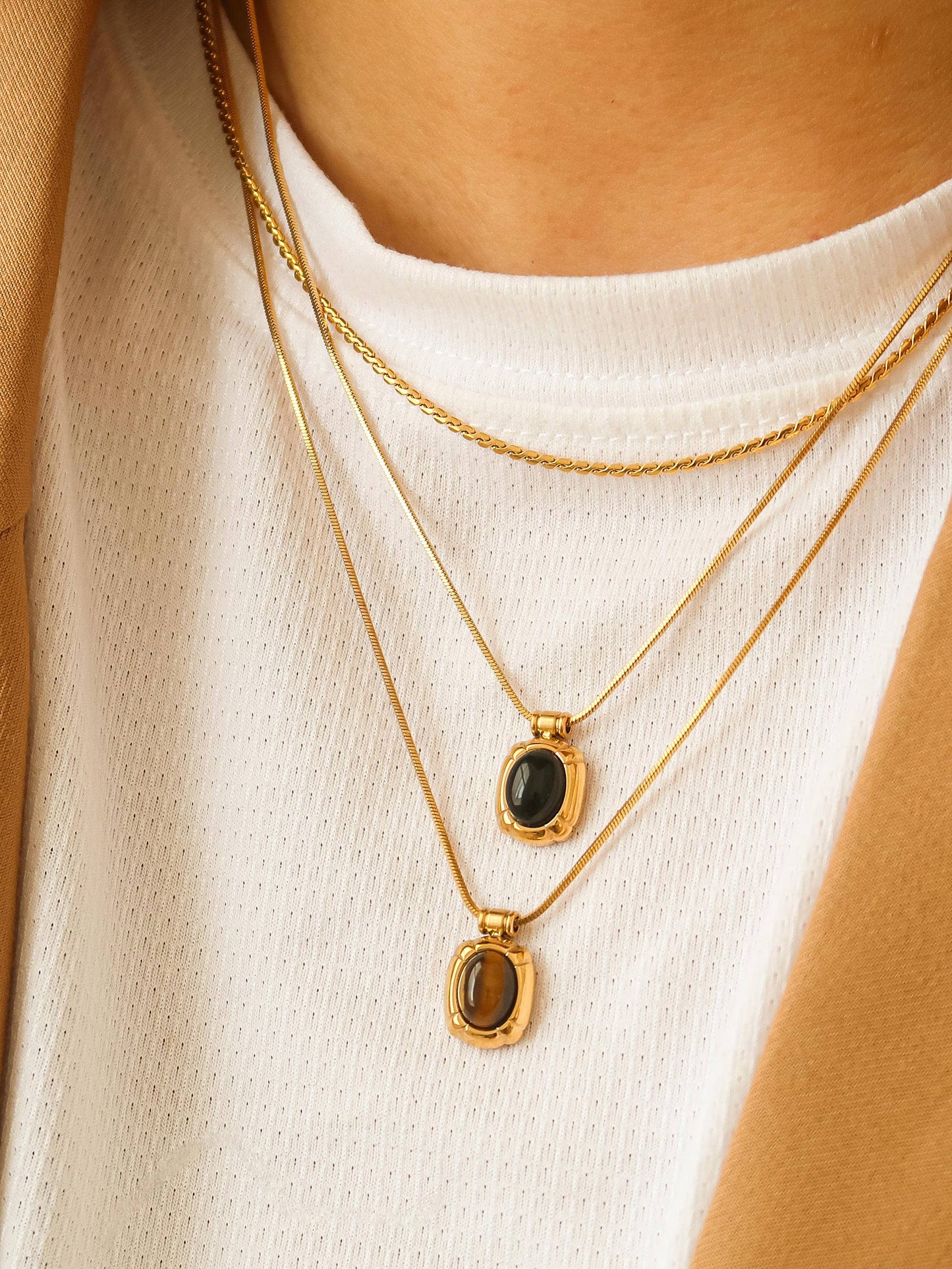 Gold Non-Tarnish Natural Stone Necklace