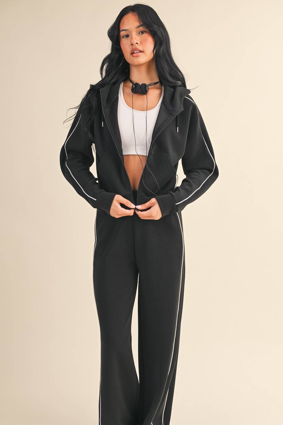 Super Soft Air Scuba Zip Up Hoodie With Piping