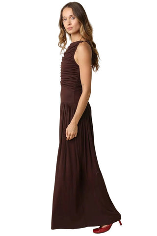 Ruched Boatneck Knit Maxi Dress - Verte Boutique