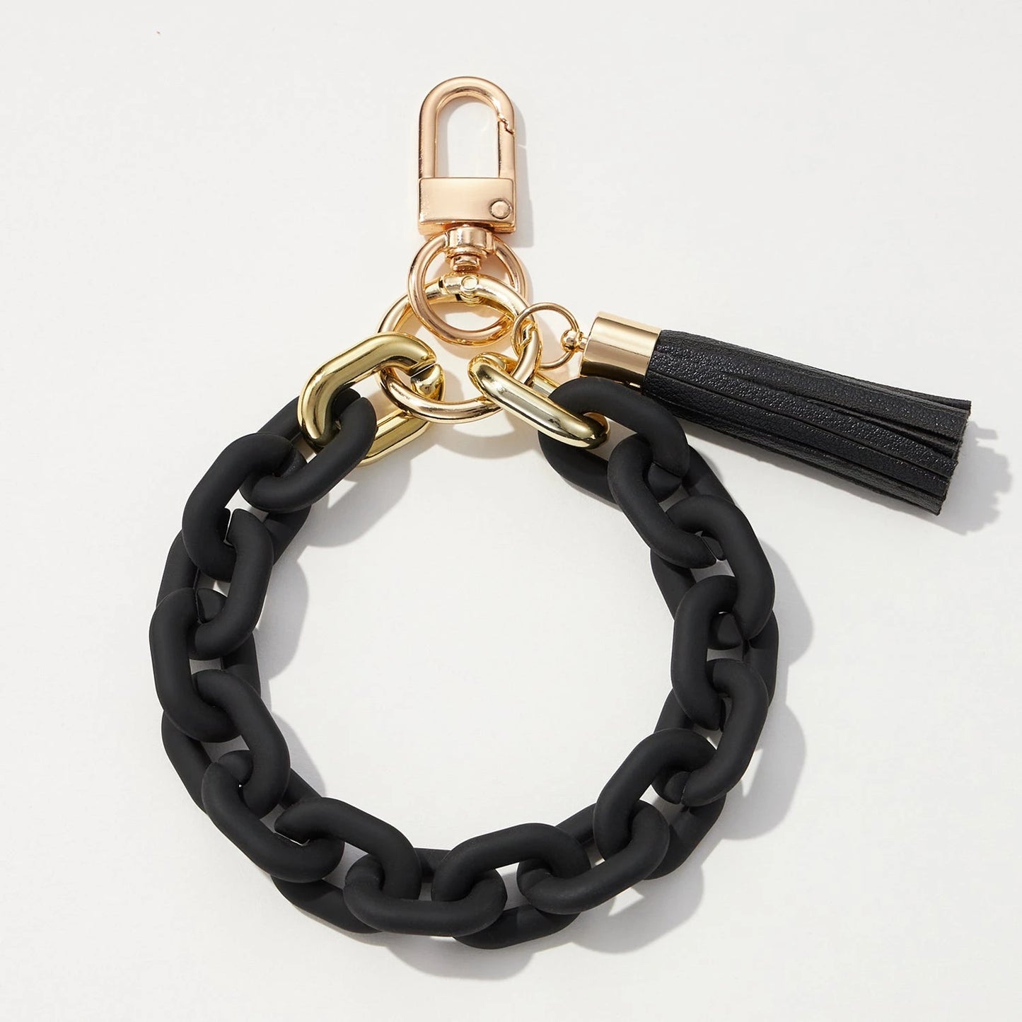 Silicone Coated Matte Key Ring Bracelets with Leather Tassel