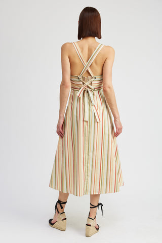 Striped Retro Midi Dress - Verte Boutique