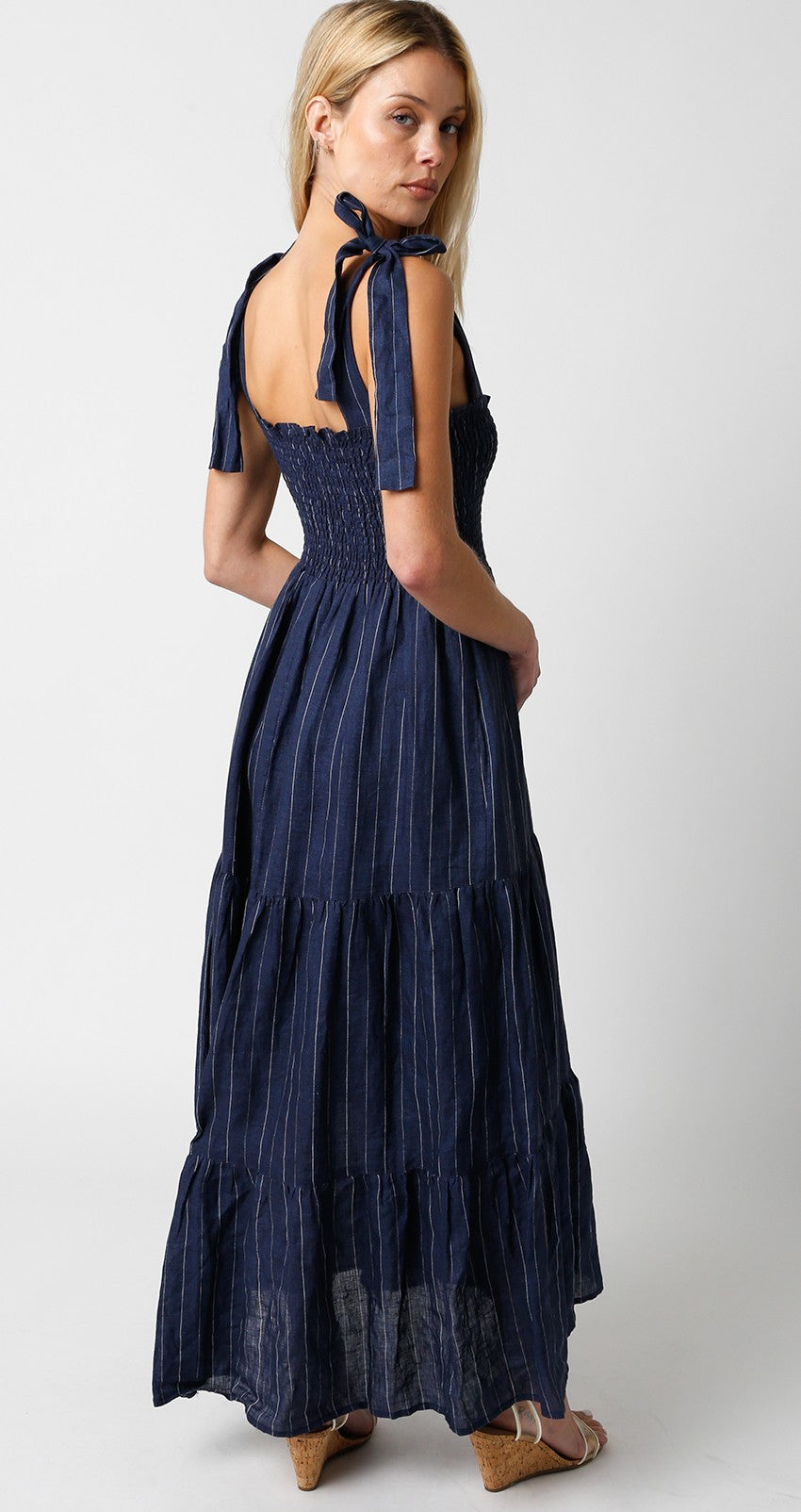 Tiered Linen Striped Maxi