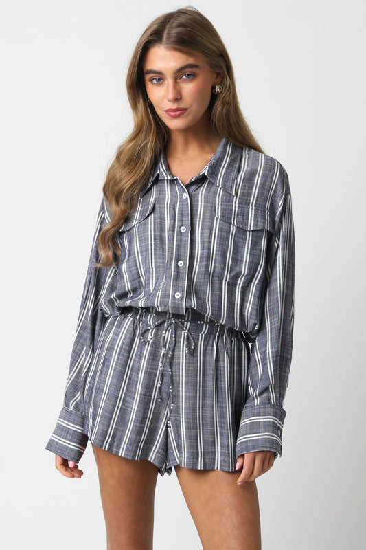 Button Up Striped Romper