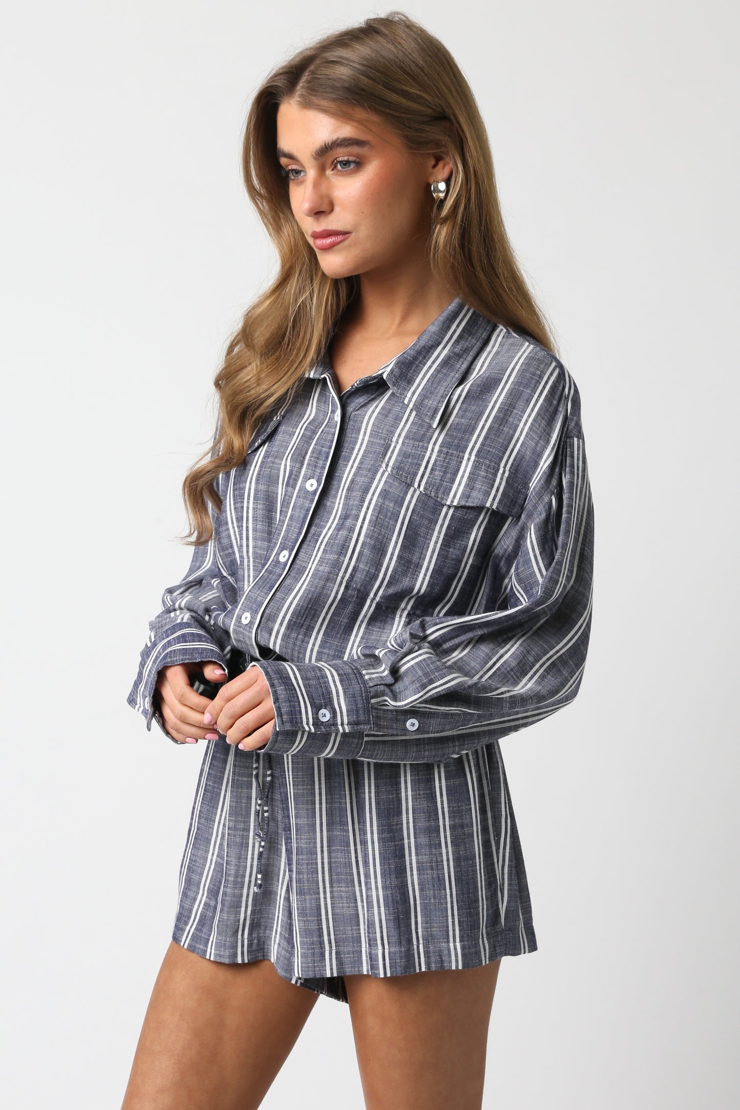 Button Up Striped Romper