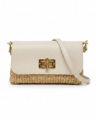 Ivory Woven Raffia & Leather Crossbody Bag