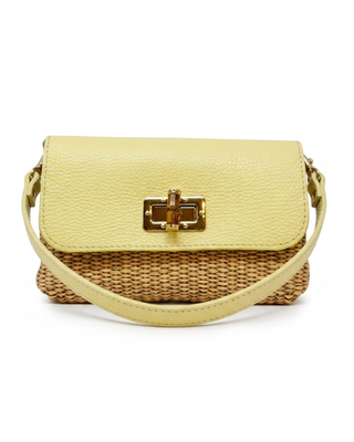Lemon Woven Raffia & Leather Crossbody Bag